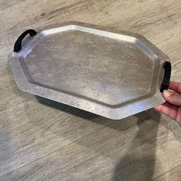 Vintage Forman Family Aluminum Serving Tray Handled Embossed Floral Pattern 15” - Picture 4 of 14